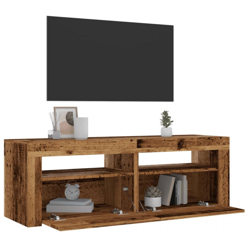 Szafka pod TV z oświetleniem LED, stare drewno, 120x35x40 cm