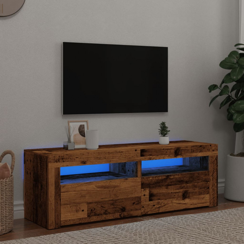 Szafka pod TV z oświetleniem LED, stare drewno, 120x35x40 cm