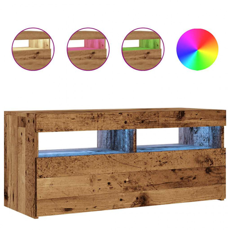 Szafka pod TV z oświetleniem LED, stare drewno, 90x35x40 cm
