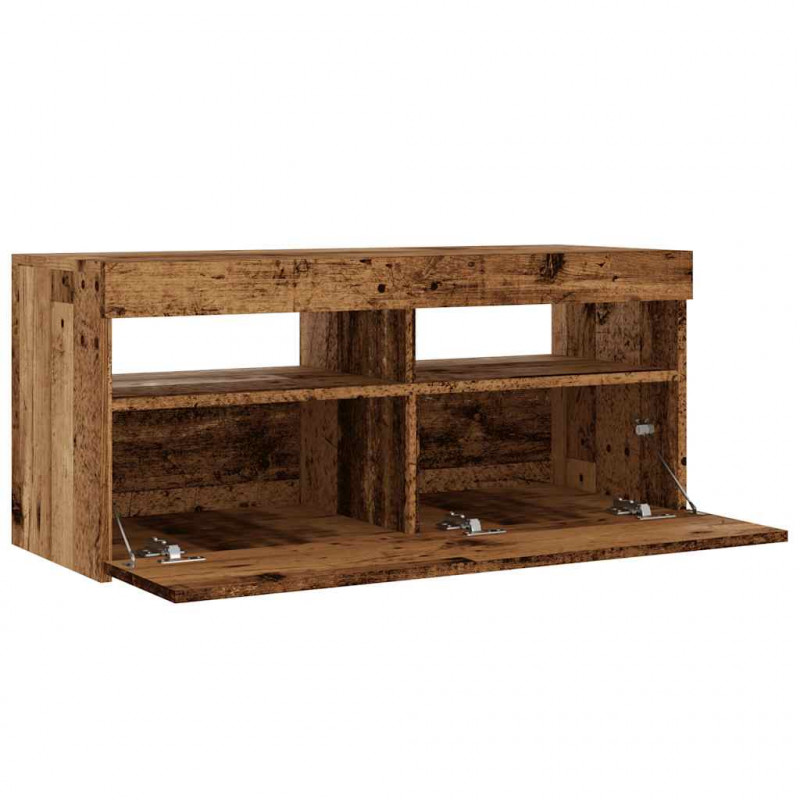 Szafka pod TV z oświetleniem LED, stare drewno, 90x35x40 cm