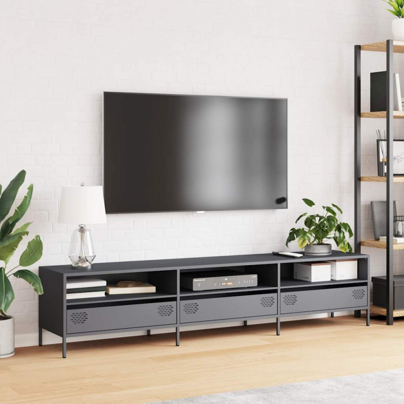 Szafka RTV, czarna, 202x39x43,5 cm, stal walcowana na zimno