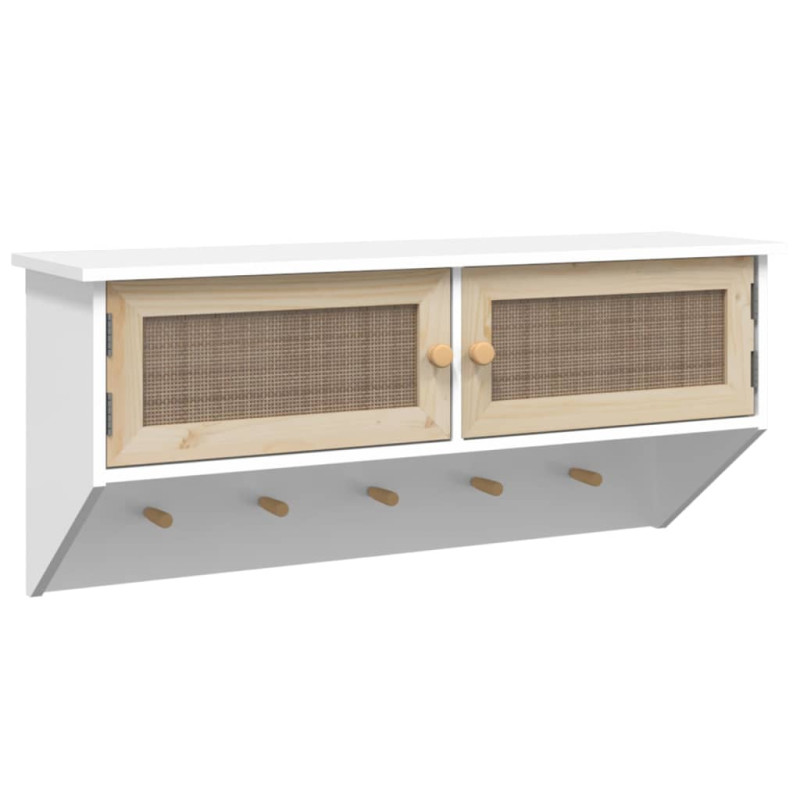 Wieszak na płaszcze, biały, materiał drewnopochodny i rattan