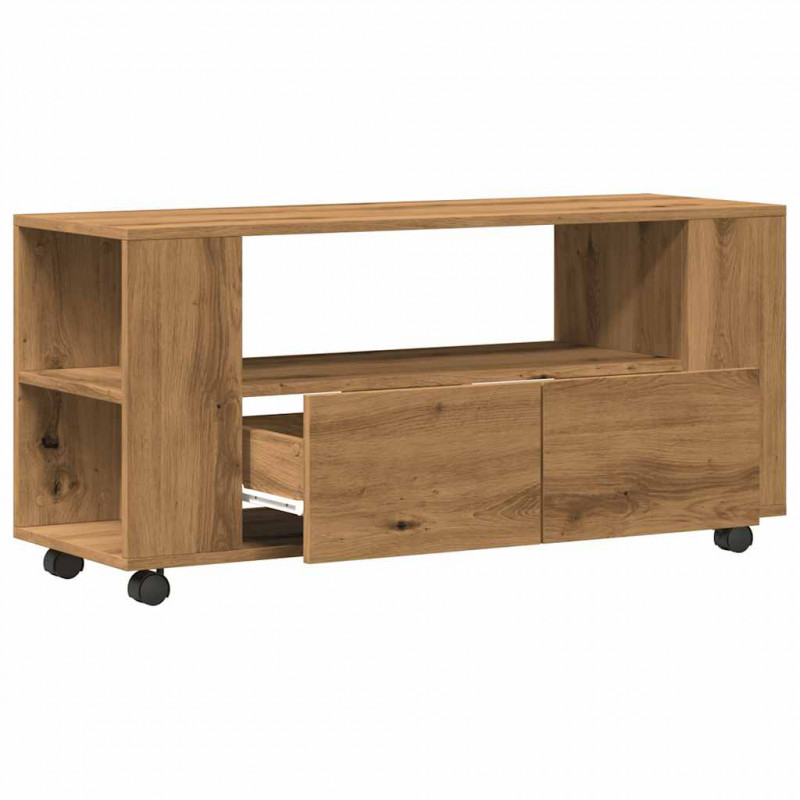 Szafka pod TV z kółkami, dąb artisan, materiał drewnopochodny
