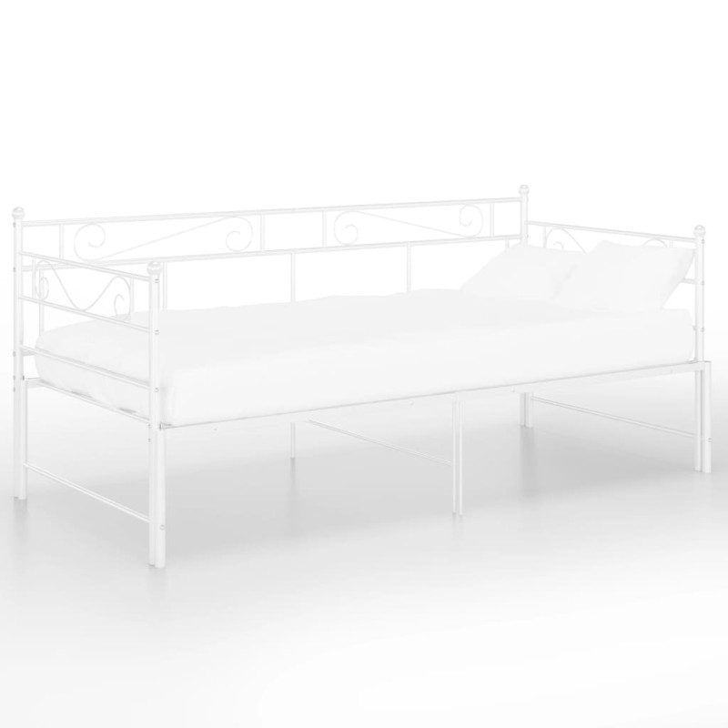 Sofa z wysuwaną ramą łóżka, biała, metalowa, 90x200 cm