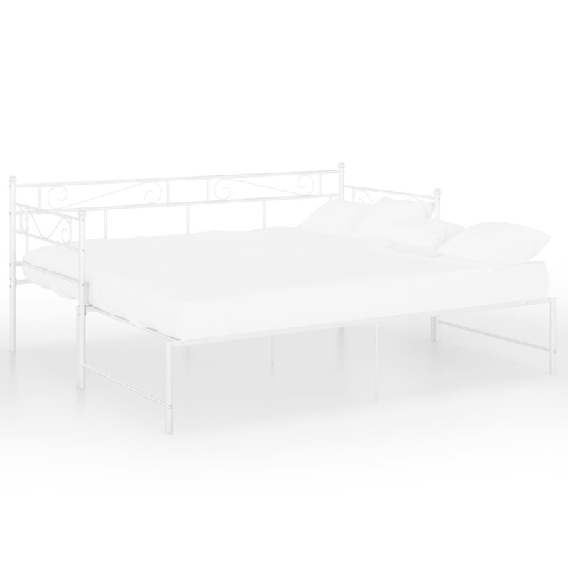 Sofa z wysuwaną ramą łóżka, biała, metalowa, 90x200 cm