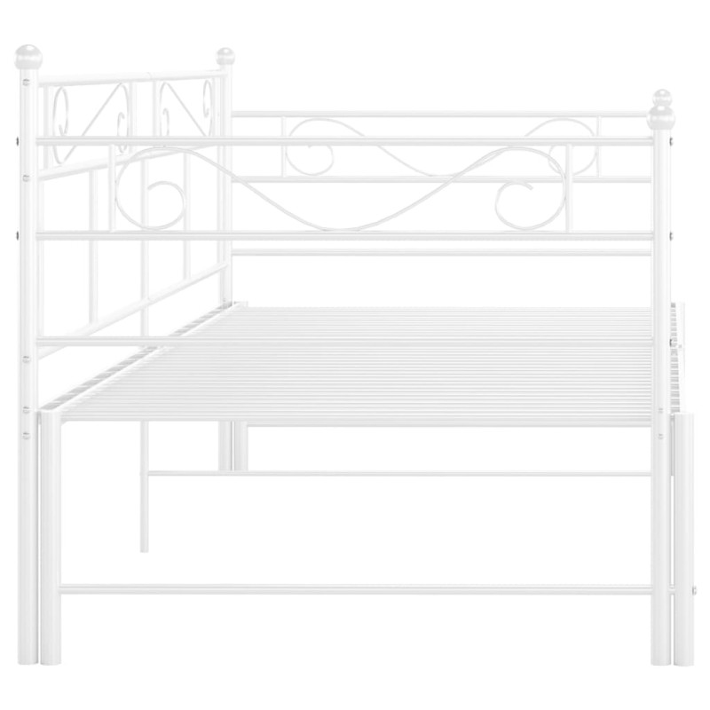 Sofa z wysuwaną ramą łóżka, biała, metalowa, 90x200 cm