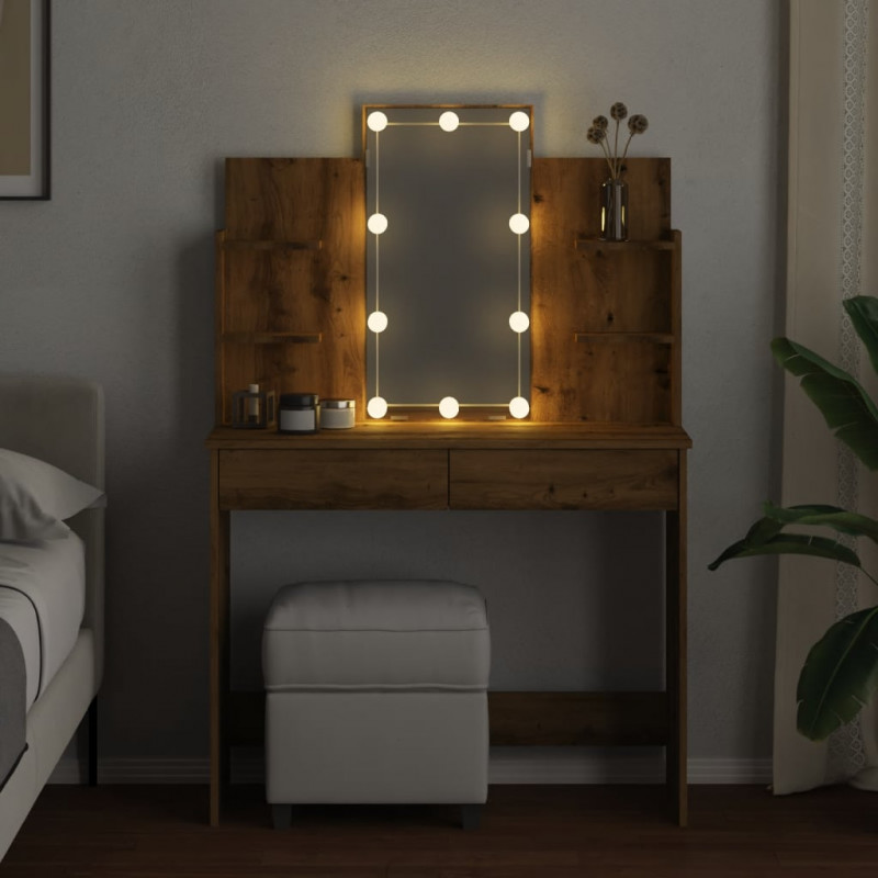 Toaletka z oświetleniem LED, dąb artisan, 96x40x142 cm