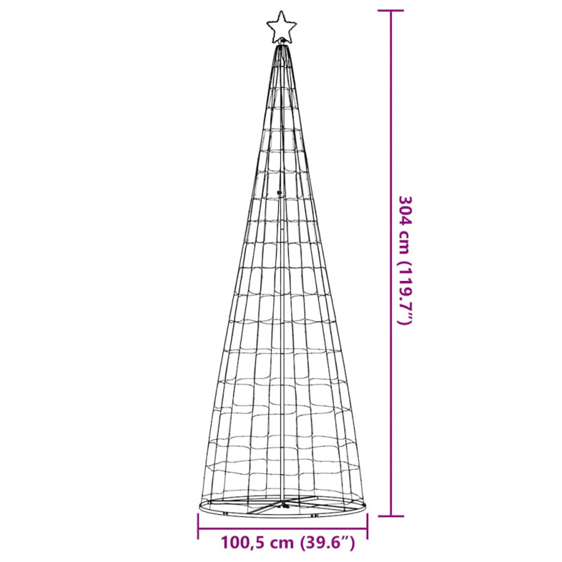 Stożkowa choinka z lampek, 550 zimnych białych LED, 304 cm