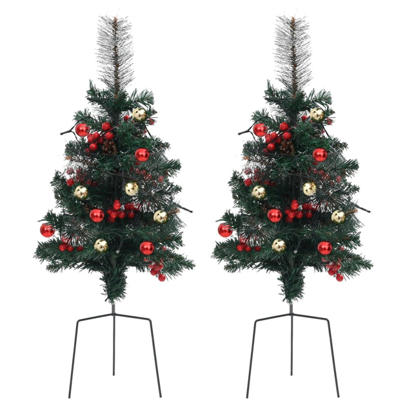 Choinki z lampkami do wbicia w ziemię, 2 szt., 76 cm, PVC