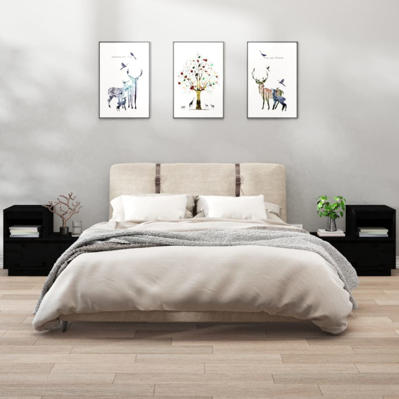 Szafki nocne, 2 szt., czarne, 60x34x51 cm, lite drewno sosnowe