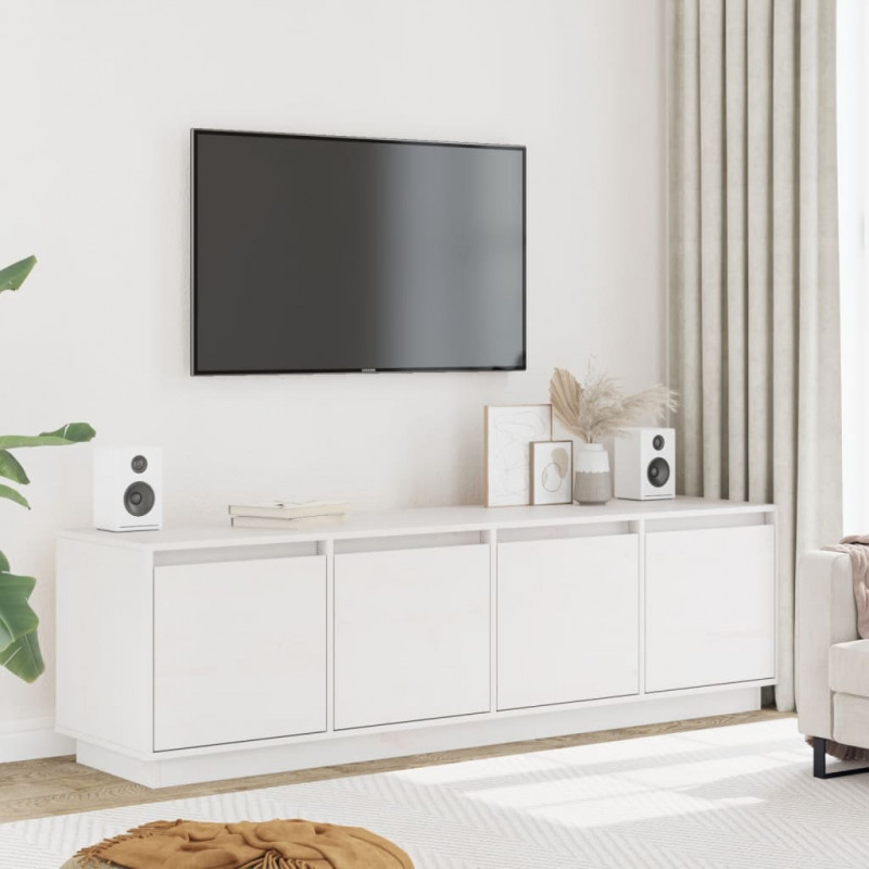 Szafka pod telewizor, biała, 156x37x45 cm, lite drewno sosnowe