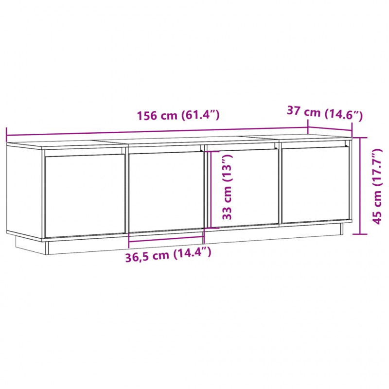 Szafka pod telewizor, biała, 156x37x45 cm, lite drewno sosnowe