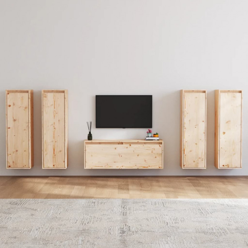 Szafki pod TV, 5 szt., lite drewno sosnowe