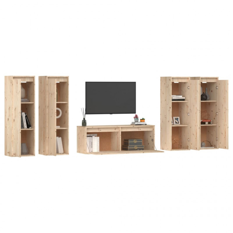Szafki pod TV, 5 szt., lite drewno sosnowe