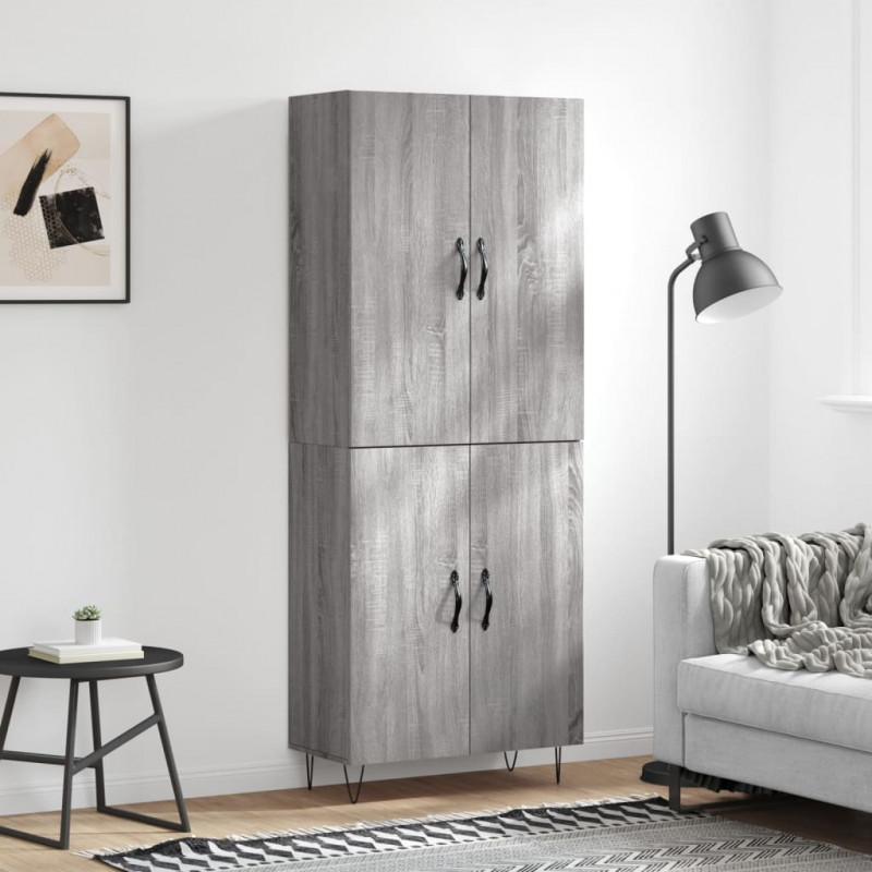 Witrynka szary dąb sonoma 69,5x34x180cm materiał drewnopochodny