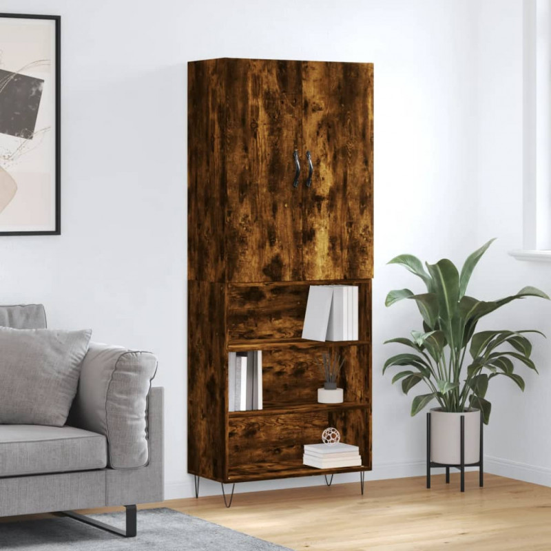 Witrynka przydymiony dąb 69,5x34x180 cm materiał drewnopochodny