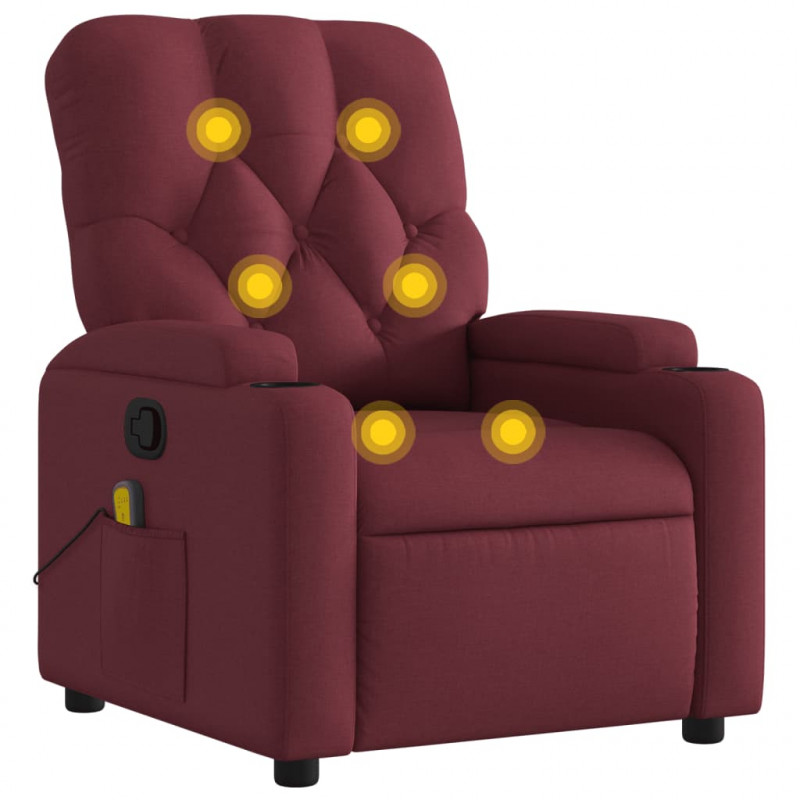 Rozkładany fotel masujący, winna czerwień, obity tkaniną