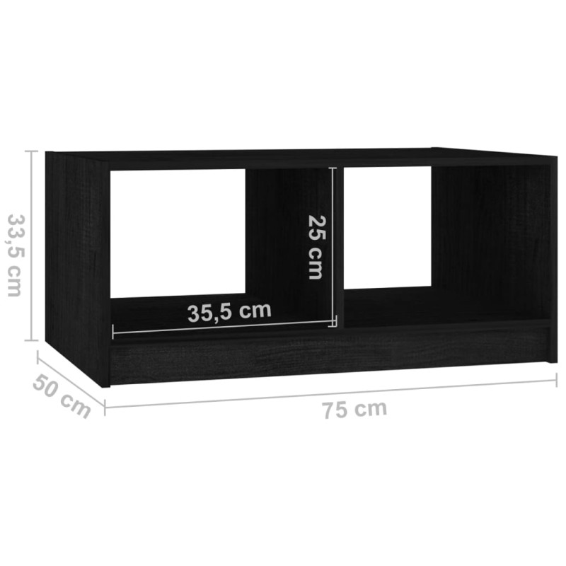 Stolik kawowy, czarny, 75x50x33,5 cm, lite drewno sosnowe