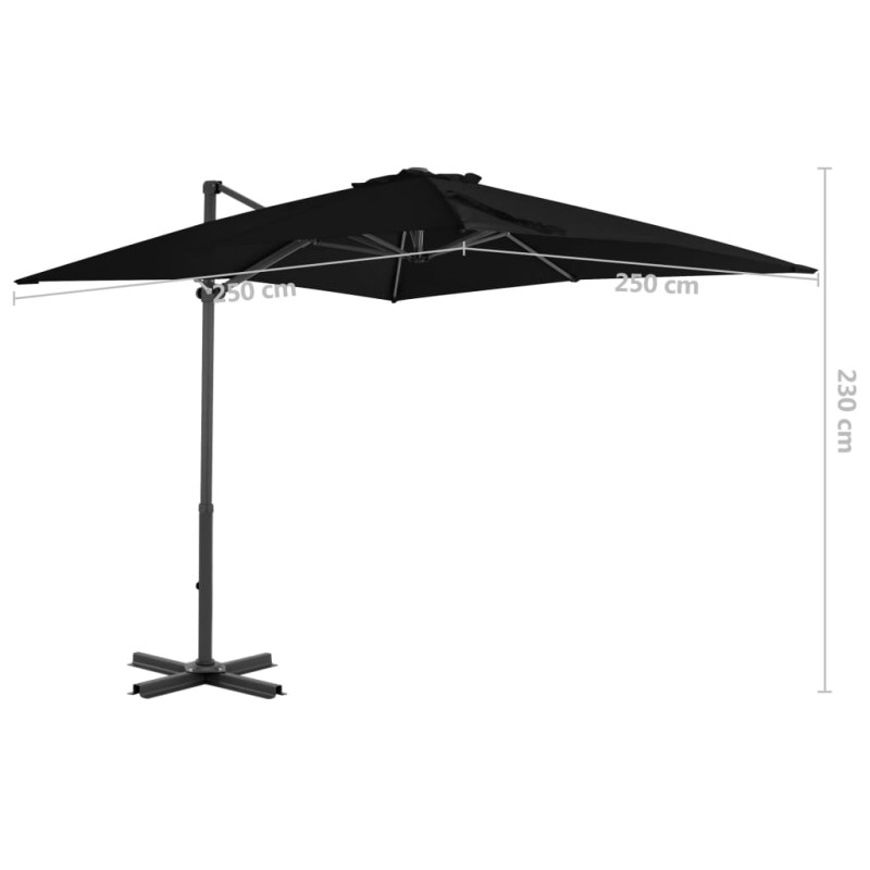 Parasol wiszący z aluminiowym słupkiem, 250x250 cm, czarny