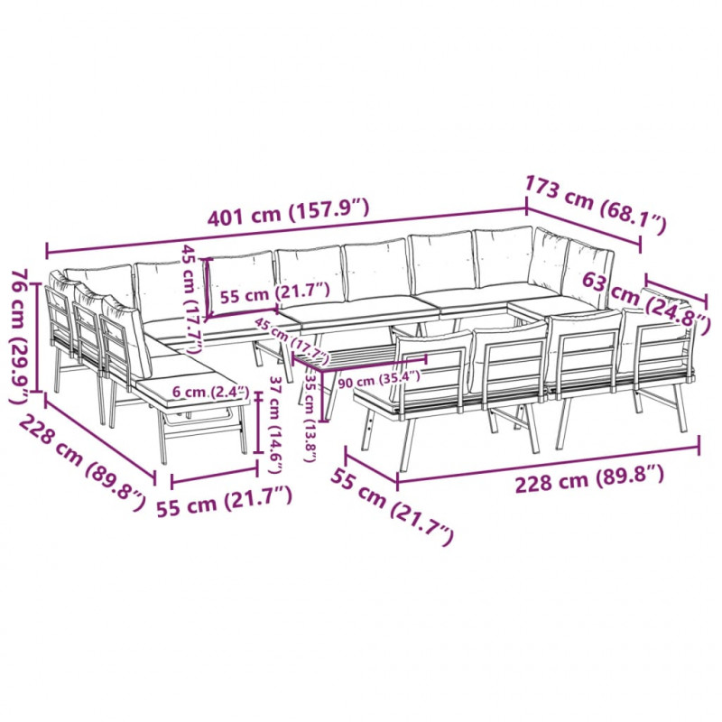 9-cz. zestaw mebli ogrodowych z ławkami i poduszkami, czarny