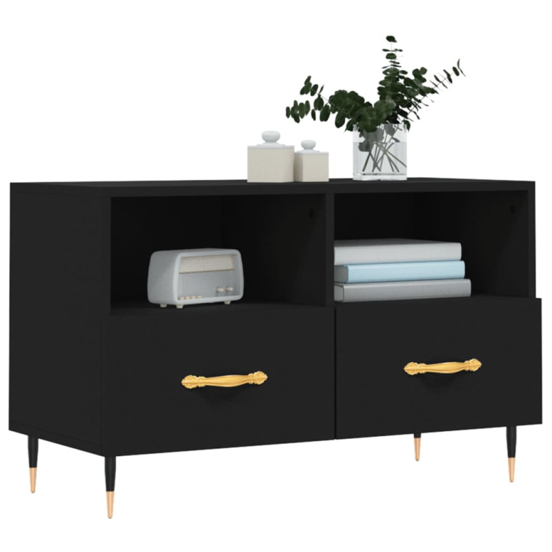 Szafka pod TV, czarna, 80x36x50 cm, materiał drewnopochodny