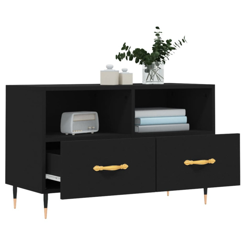 Szafka pod TV, czarna, 80x36x50 cm, materiał drewnopochodny