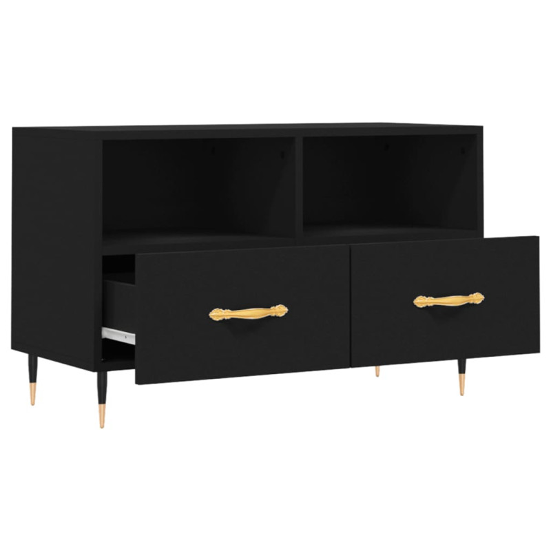 Szafka pod TV, czarna, 80x36x50 cm, materiał drewnopochodny