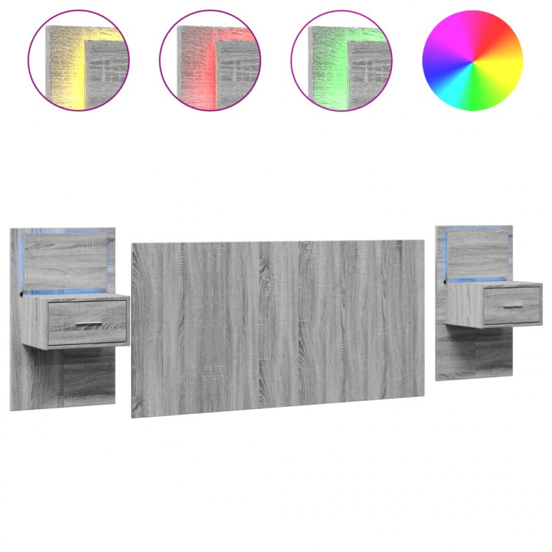 Wezgłowie łóżka z szafkami, szary dąb sonoma, 160 cm