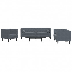 3-cz. wypoczynek Chesterfield z wałkami, ciemnoszary, aksamit