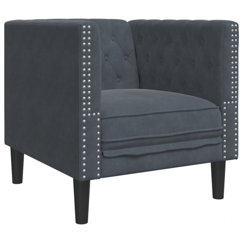 3-cz. wypoczynek Chesterfield z wałkami, ciemnoszary, aksamit