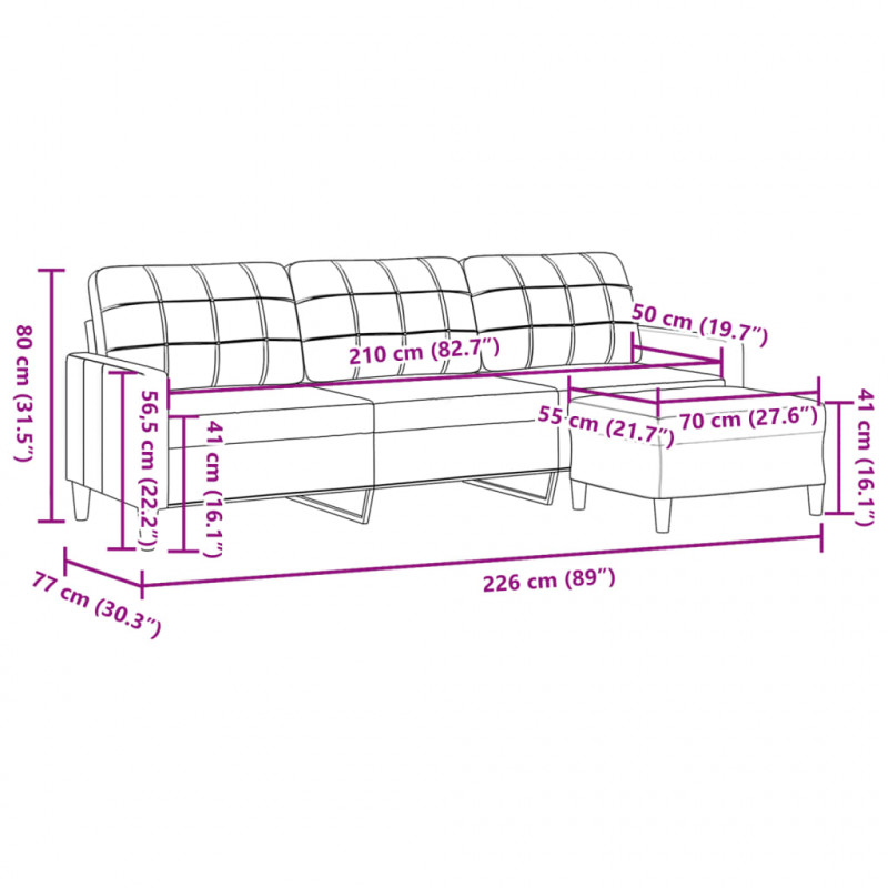3-osobowa sofa z podnóżkiem, ciemnoszara, 210 cm, tkaniną
