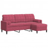 3-osobowa sofa z podnóżkiem winna czerwień 180 cm, aksamit