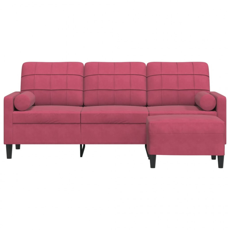 3-osobowa sofa z podnóżkiem winna czerwień 180 cm, aksamit