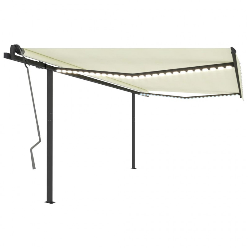 Ręcznie zwijana markiza z LED, 4x3 m, kremowa