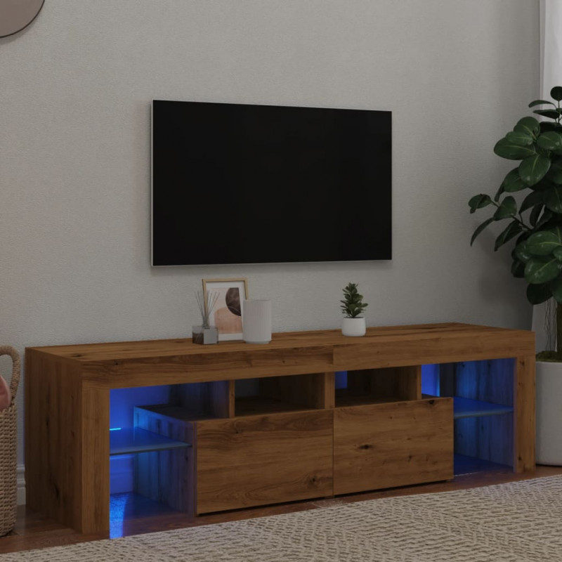 Szafka pod TV z oświetleniem LED, dąb artisan, 140x36,5x40 cm