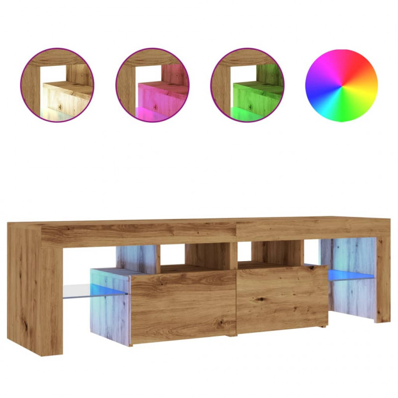 Szafka pod TV z oświetleniem LED, dąb artisan, 140x36,5x40 cm