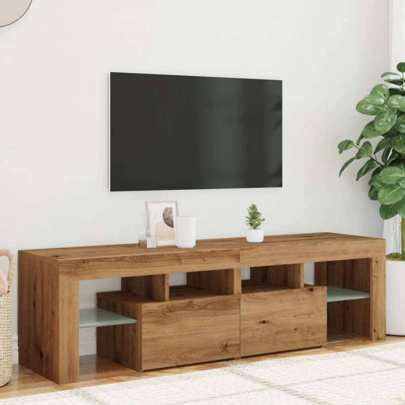 Szafka pod TV z oświetleniem LED, dąb artisan, 140x36,5x40 cm