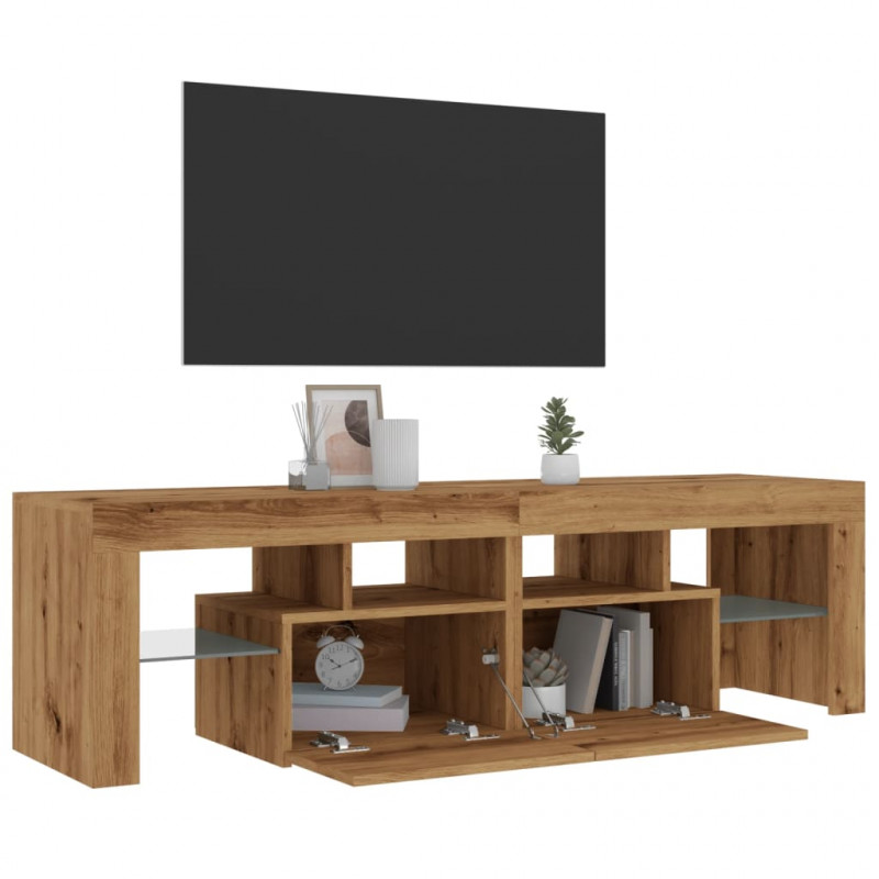 Szafka pod TV z oświetleniem LED, dąb artisan, 140x36,5x40 cm