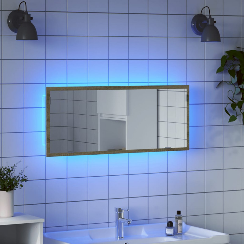Lustro łazienkowe z LED, dąb sonoma, 100x8,5x37 cm