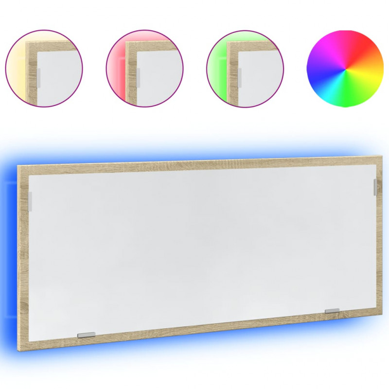 Lustro łazienkowe z LED, dąb sonoma, 100x8,5x37 cm