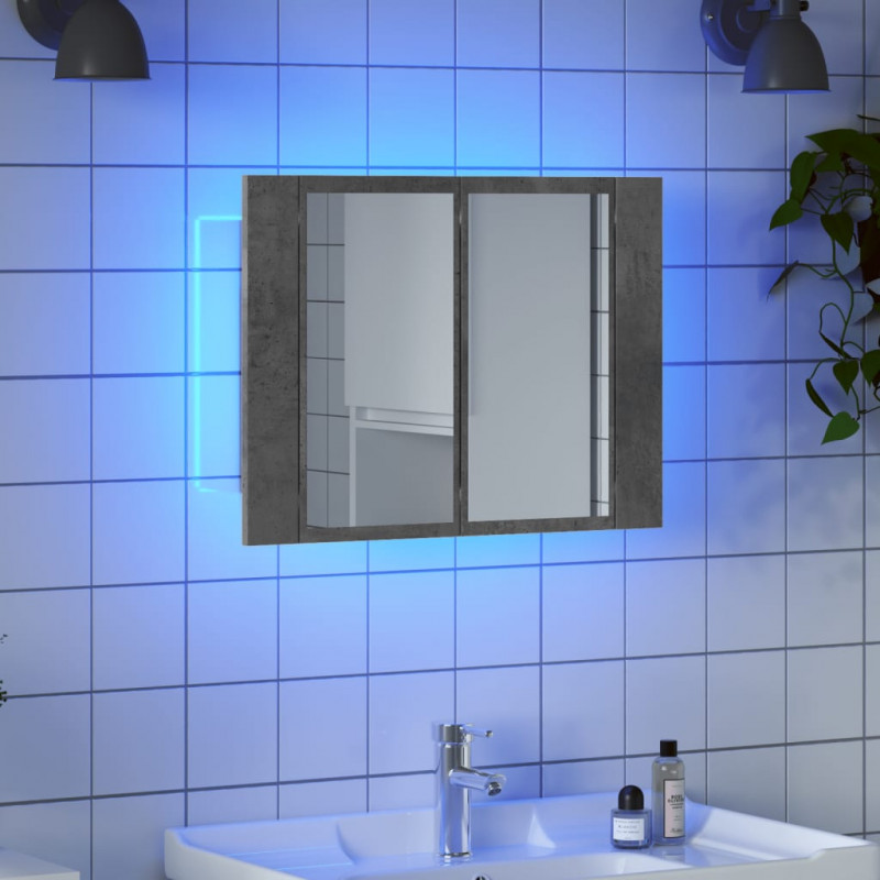 Szafka z lustrem i LED, szarość betonu, 60x12x45 cm