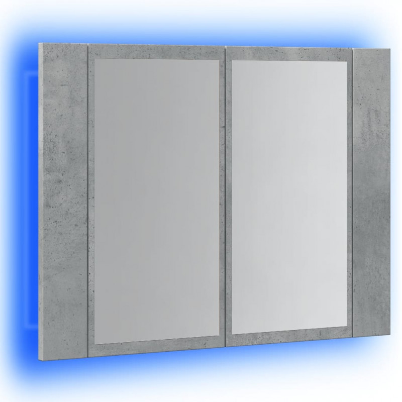 Szafka z lustrem i LED, szarość betonu, 60x12x45 cm