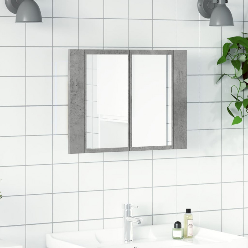 Szafka z lustrem i LED, szarość betonu, 60x12x45 cm