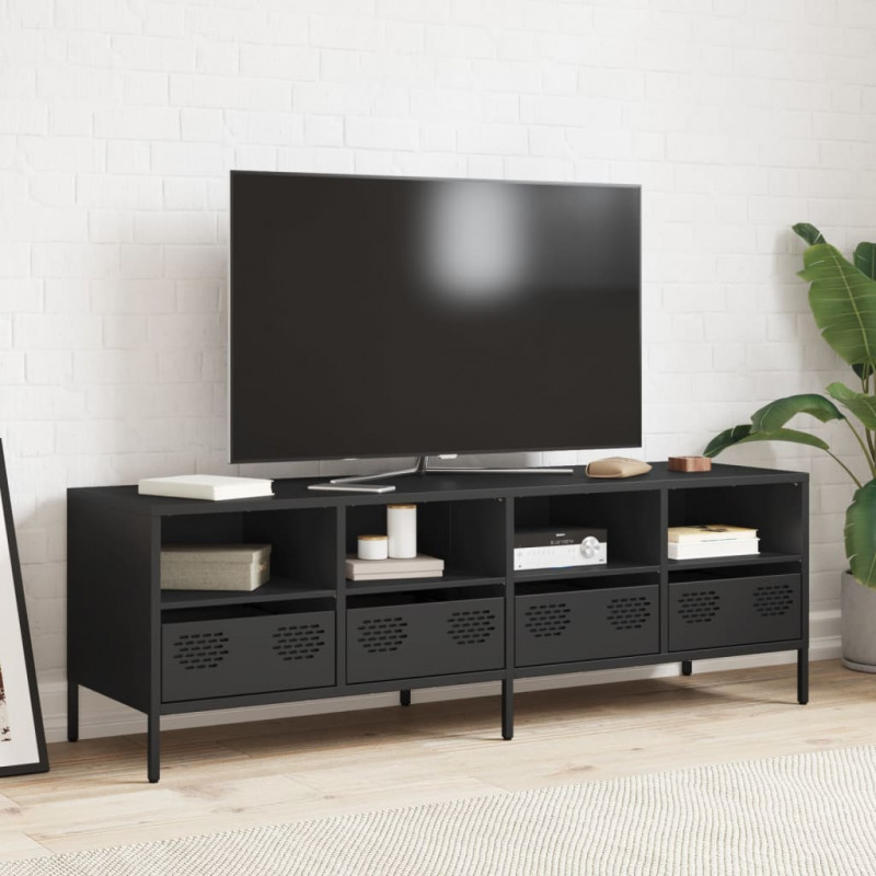 Szafka RTV, czarna, 135x39x43,5 cm, stal walcowana na zimno