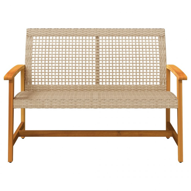 Ławka ogrodowa, beżowa, 112 cm, polirattan i drewno akacjowe