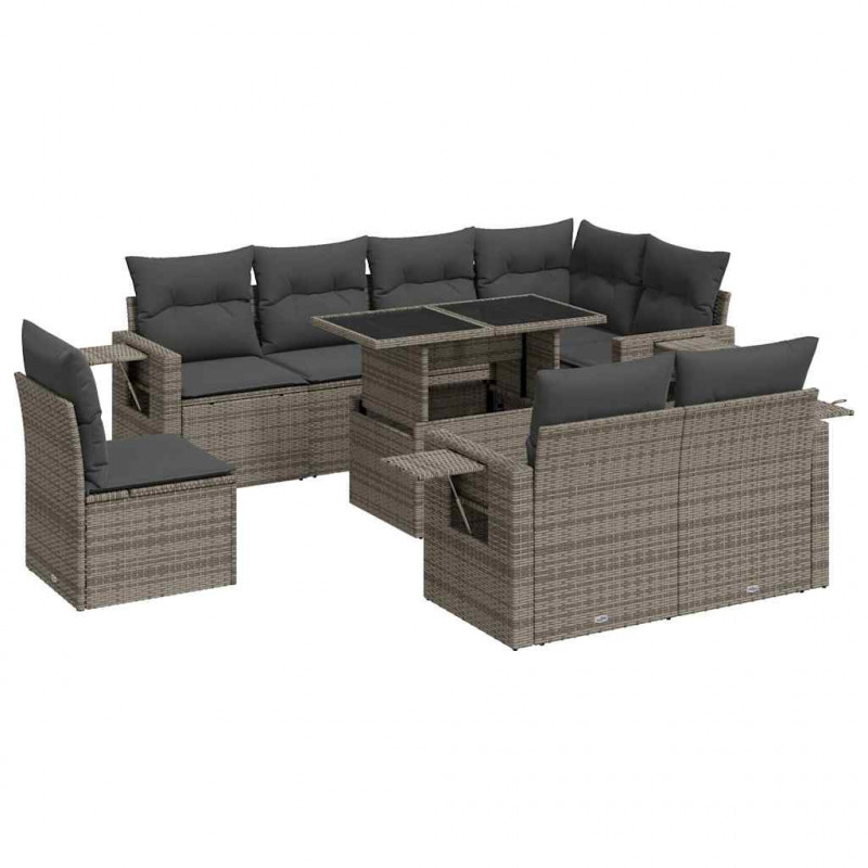 9-cz. zestaw mebli ogrodowych z poduszkami, szary, polirattan