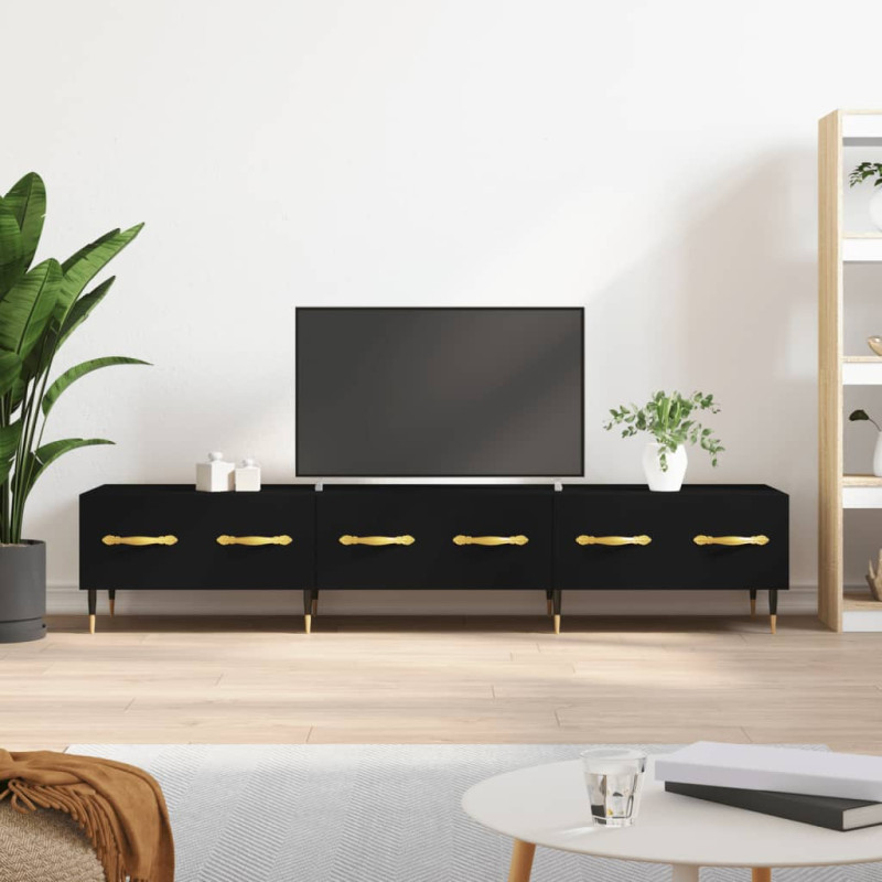 Szafka pod TV, czarna, 150x36x30 cm, materiał drewnopochodny