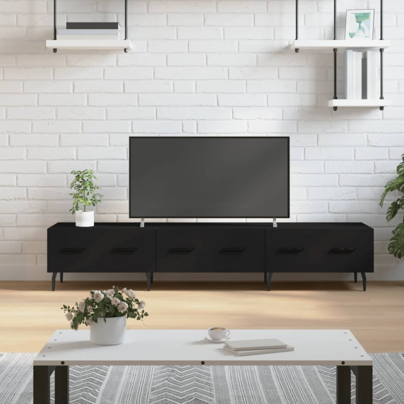 Szafka pod TV, czarna, 150x36x30 cm, materiał drewnopochodny