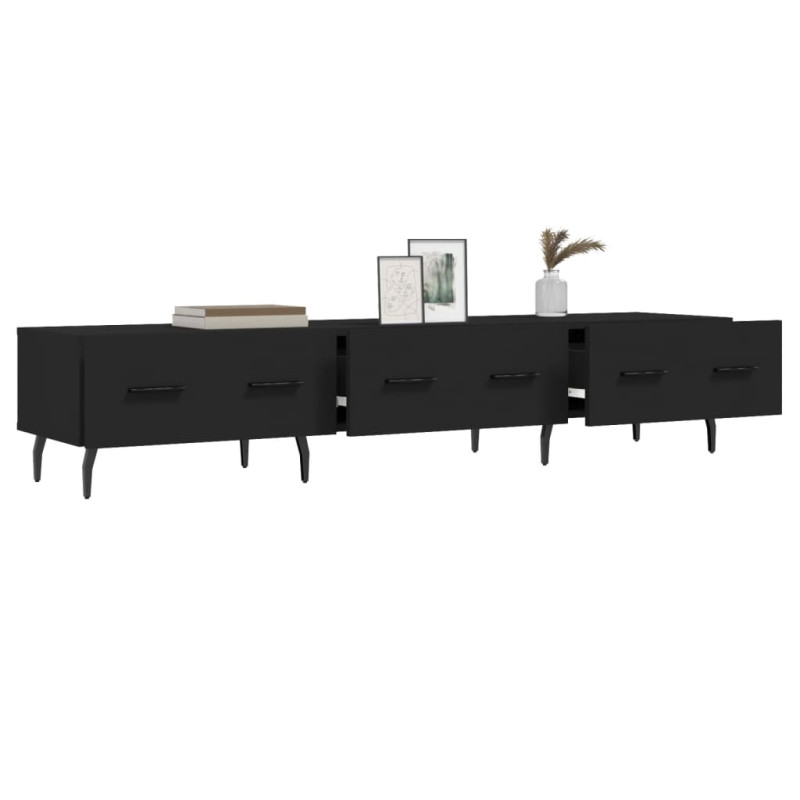 Szafka pod TV, czarna, 150x36x30 cm, materiał drewnopochodny