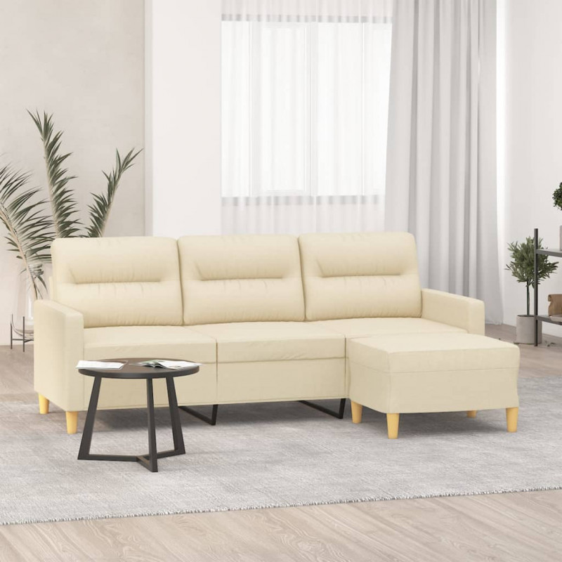 Sofa 3-osobowa, kremowa, 180 cm, tapicerowana tkaniną